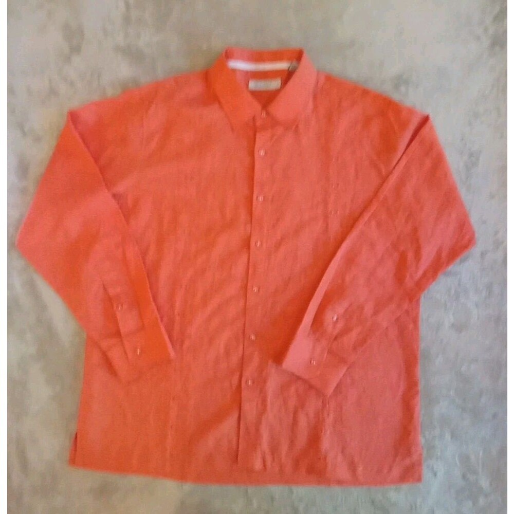 Mojito Casual Button Down Linen Shirt Mens XL Orange Long Sleeve Safari Hawaiian